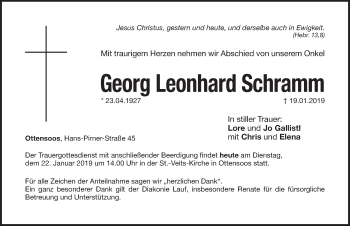 Traueranzeige von Georg Leonhard Schramm von Pegnitz-Zeitung