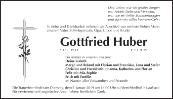 Traueranzeige von Gottfried Huber von Pegnitz-Zeitung