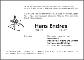 Traueranzeige von Hans Endres von Pegnitz-Zeitung