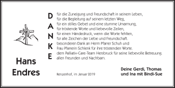 Traueranzeige von Hans Endres von Pegnitz-Zeitung