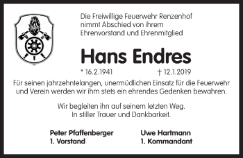 Traueranzeige von Hans Endres von Pegnitz-Zeitung