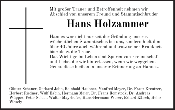 Traueranzeige von Hans Holzammer von Der Bote