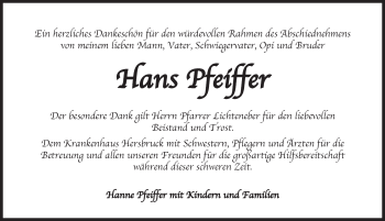 Traueranzeige von Hans Pfeiffer von Hersbrucker Zeitung