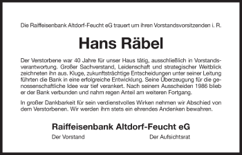 Traueranzeige von Hans Räbel von Der Bote