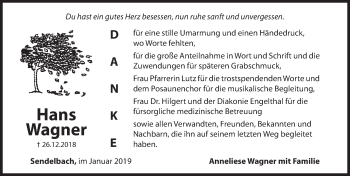 Traueranzeige von Hans Wagner von Hersbrucker Zeitung