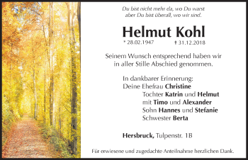 Traueranzeige von Helmut Kohl von Hersbrucker Zeitung