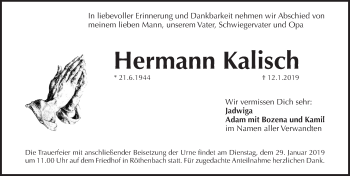 Traueranzeige von Hermann Kalisch von Pegnitz-Zeitung