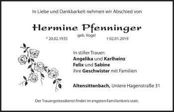 Traueranzeige von Hermine Pfenninger von Hersbrucker Zeitung