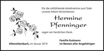 Traueranzeige von Hermine Pfenninger von Hersbrucker Zeitung