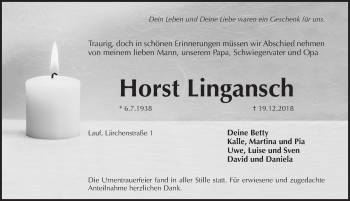 Traueranzeige von Horst Lingansch von Pegnitz-Zeitung