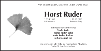 Traueranzeige von Horst Ruder von Pegnitz-Zeitung