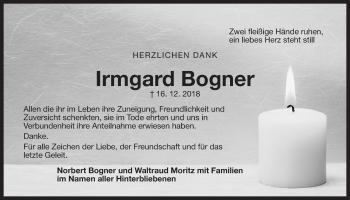 Traueranzeige von Irmgard Bogner von Der Bote