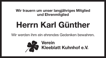 Traueranzeige von Karl Günther von Pegnitz-Zeitung