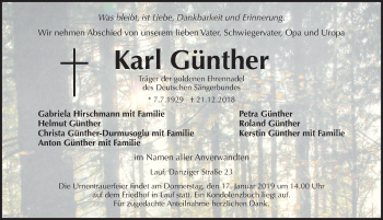 Traueranzeige von Karl Günther von Pegnitz-Zeitung