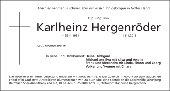 Traueranzeige von Karlheinz Hergenröder von Pegnitz-Zeitung