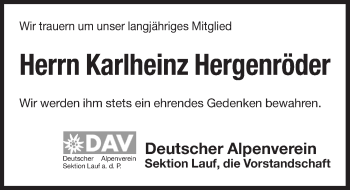 Traueranzeige von Karlheinz Hergenröder von Pegnitz-Zeitung