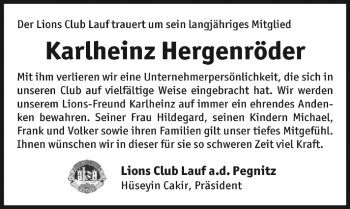 Traueranzeige von Karlheinz Hergenröder von Pegnitz-Zeitung