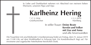 Traueranzeige von Karlheinz Hering von Pegnitz-Zeitung