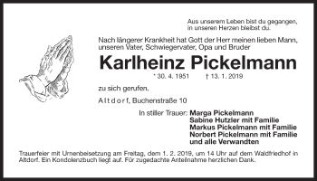 Traueranzeige von Karlheinz Pickelmann von Der Bote