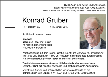 Traueranzeige von Konrad Gruber von Der Bote