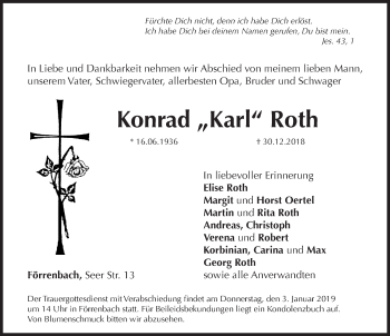 Traueranzeige von Konrad Roth von Hersbrucker Zeitung