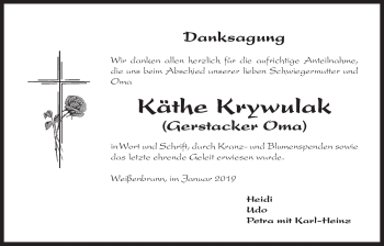 Traueranzeige von Käthe Krywulak von Der Bote