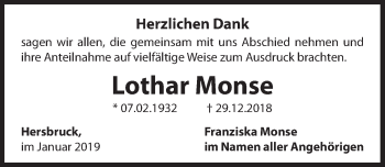 Traueranzeige von Lothar Monse von Hersbrucker Zeitung