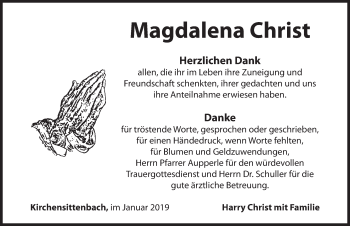 Traueranzeige von Magdalena Christ von Hersbrucker Zeitung