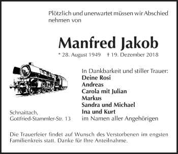 Traueranzeige von Manfred Jakob von Pegnitz-Zeitung