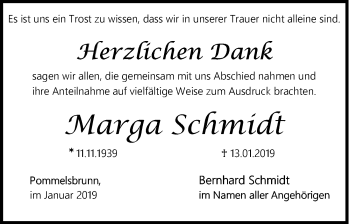 Traueranzeige von Marga Schmidt von Hersbrucker Zeitung