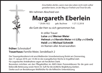 Traueranzeige von Margareth Eberlein von Hersbrucker Zeitung