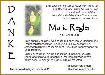 Traueranzeige von Maria Regler von Hersbrucker Zeitung