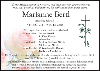 Traueranzeige von Marianne Bertl von Der Bote