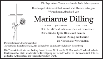 Traueranzeige von Marianne Dilling von Hersbrucker Zeitung