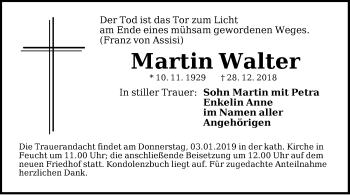 Traueranzeige von Martin Walter von Der Bote