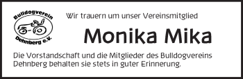 Traueranzeige von Monika Mika von Pegnitz-Zeitung