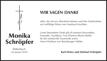 Traueranzeige von Monika Schröpfer von Pegnitz-Zeitung