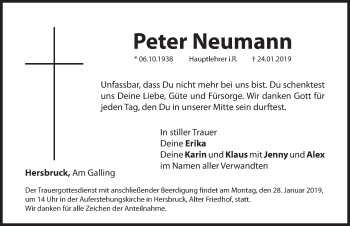 Traueranzeige von Peter Neumann von Hersbrucker Zeitung
