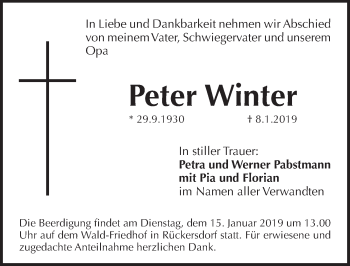 Traueranzeige von Peter Winter von Pegnitz-Zeitung