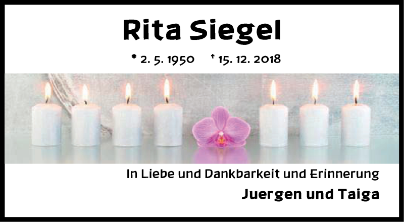  Traueranzeige für Rita Siegel vom 26.01.2019 aus Der Bote