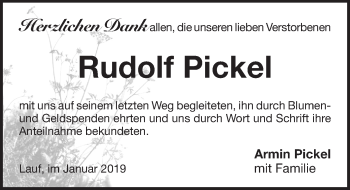 Traueranzeige von Rudolf Pickel von Pegnitz-Zeitung
