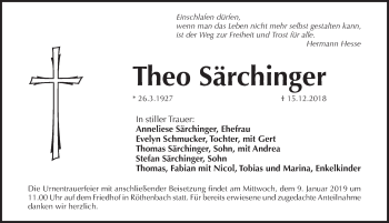 Traueranzeige von Theo Särchinger von Pegnitz-Zeitung