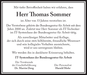 Traueranzeige von Thomas Sommer von Der Bote