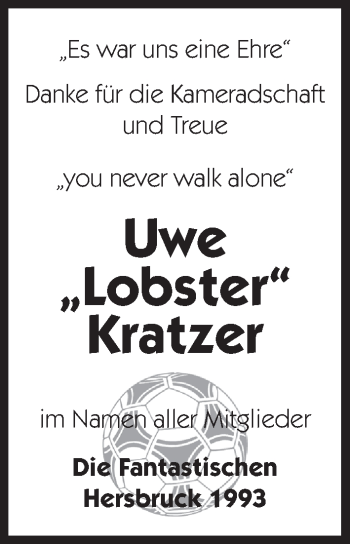 Traueranzeige von Uwe Kratzer von Hersbrucker Zeitung