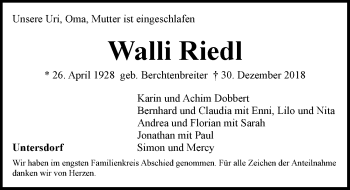 Traueranzeige von Walli Riedl von Pegnitz-Zeitung