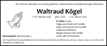 Traueranzeige von Waltraud Kögel von Pegnitz-Zeitung