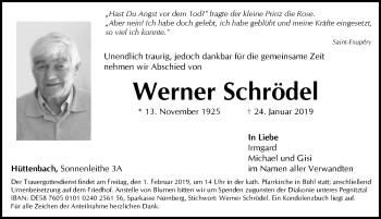 Traueranzeige von Werner Schrödel von Pegnitz-Zeitung