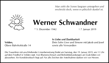 Traueranzeige von Werner Schwandner von Hersbrucker Zeitung