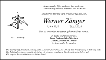 Traueranzeige von Werner Zänger von Pegnitz-Zeitung