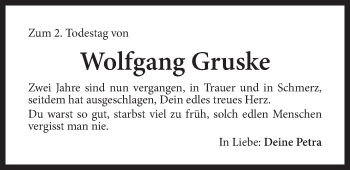 Traueranzeige von Wolfgang Gruske von Der Bote